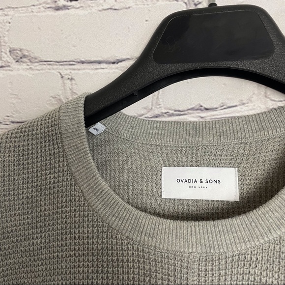 Ovadia And Sons Cotton Waffle Knit Crew Neck Sweater in Heather Grey Size XXL - Picture 7 of 9